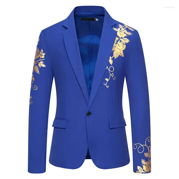 Costumes pour hommes Hommes Bonzing Floral Print Tuxedo Veste De Luxe Royal Blue Slim Fit Costume Blazer Hommes De Mariage Dîner Costume Homme 3XL