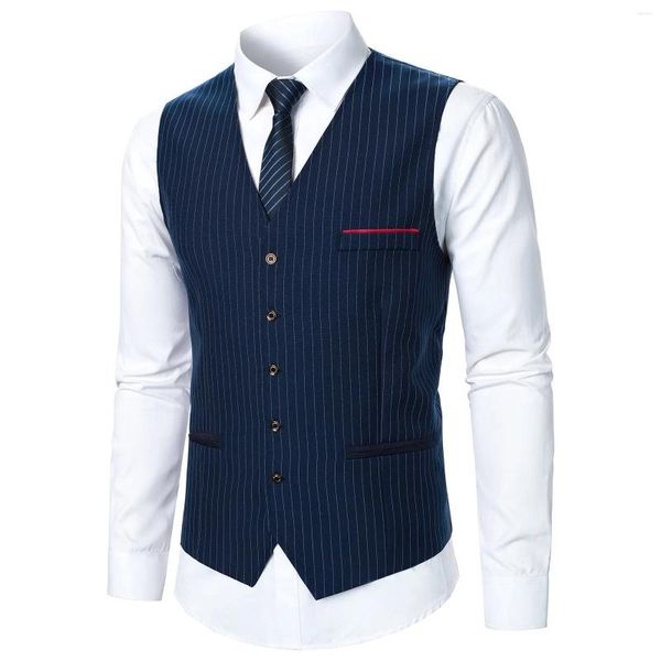 Costumes pour hommes, robe formelle d'affaires décontractée, Banquet de mariage, col en V, sans manches, veste cintrée, gilet de costume, t-shirts unis