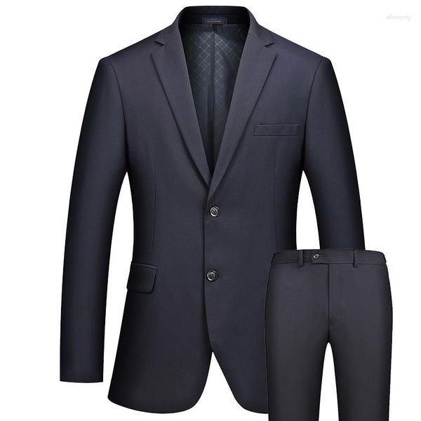 Trajes de hombre para hombre de negocios Slim Fit dos botones calidad moda Casual conjunto novio vestido de novia azul oscuro FS-096