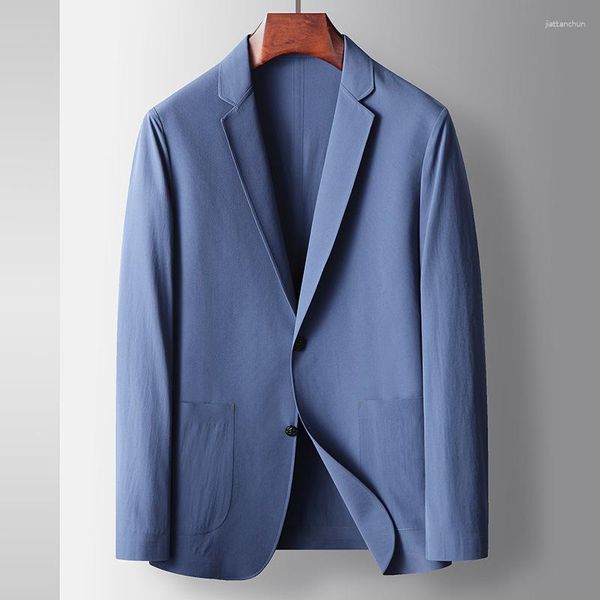 Costumes pour hommes costume décontracté printemps été sans couture élastique à manches longues boutonné Blazer garçons mince bleu clair veste surdimensionnée