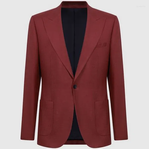 Trajes para hombres Blazer causal para hombre Chaqueta de traje de un solo pecho para hombres Vestido diario de color burdeos Abrigo de esmoquin con un botón Traje de ajuste regular Homme