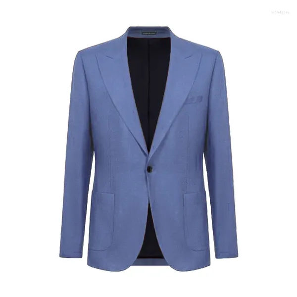 Trajes para hombres Blazer causal para hombre Chaqueta de traje de un solo pecho para hombres Vestido diario azul Abrigo de esmoquin con un botón Traje de ajuste regular Homme