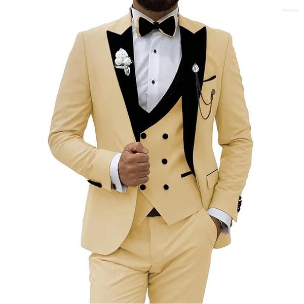 Trajes de hombre para hombre Champagne Slim Fit 3 piezas chaqueta de negocios esmoquin Blazer Caballero para boda novio graduación fiesta de noche escuela