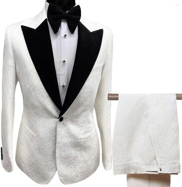 Costumes pour hommes Collier pour hommes 2 pièces Costume imprimé lilas blanc Veste de marié Tuxedos pour robe de mariée soirée (pantalon blazer)