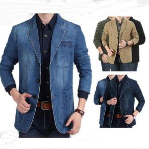Herenpakken Heren Denim Blazer Mannelijke Pak Casual Pocket Werkjas Mode Jeans Blazers Losse Bovenkleding