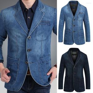 Costumes pour hommes Mens Denim Blazer Homme Costume Mode Coton Vintage Bleu Manteau Veste Hommes Jeans Blazers