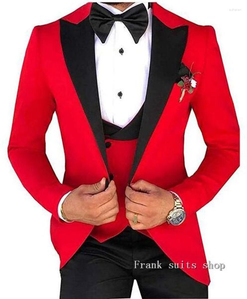 Costumes pour hommes Mode Hommes Big Peaked Revers 3 pièces Ensemble Rose Rouge Bleu Blanc Noir Mariage Marié Qualité Jacquard Banquet Tuxedo