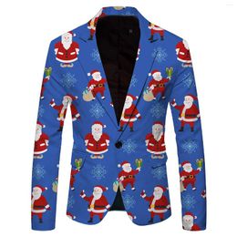 Costumes pour hommes Mode pour hommes Loisirs Noël Boutons de poche imprimés Veste à manches longues Costume Tops