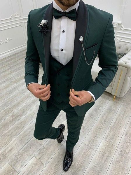 Trajes de hombre para hombre boda verde 3 piezas Slim Fit traje elegante fiesta de noche abrigo pantalones Coustime Homme Luxe