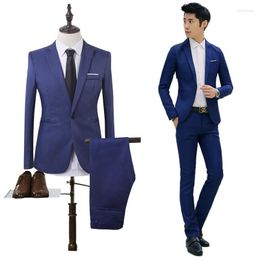 Costumes pour hommes Hommes Groom Wear Tuxedos Slim Style Britannique Costume Étudiant Hommes Affaires Loisirs 2 Pièce Garçons D'honneur Homme (Veste Pantalon)