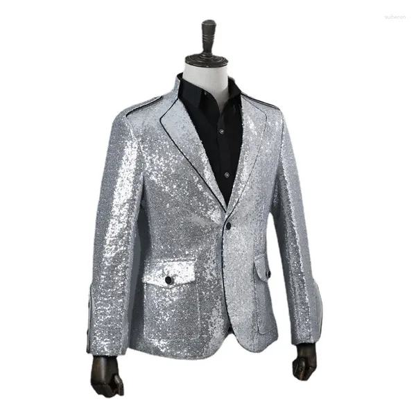 Trajes para hombres chaqueta masculina lentejuelas blazer hombres blazer nylon blazers plateados de pecho