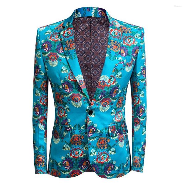 Costumes pour hommes Hommes Imprimer Motif de fleurs bleues Design Slim Fit pour hommes d'affaires Blazer formel Vestes de costume de mariage