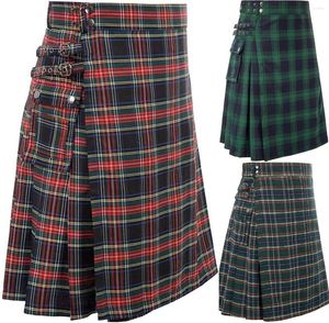Trajes para hombre, falda escocesa de tartán escocés, cinturón a cuadros informal plisado, ropa de herramientas Retro bilateral para hombres, pantalones de otoño, faldas