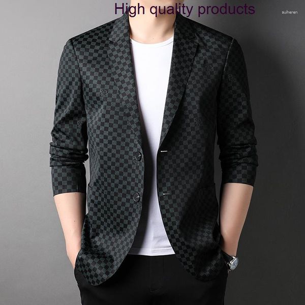 Costumes masculins Blazer Blazer Spring Automne Plaid Plaid Single Busined Business Mas Male Blazers 3XL