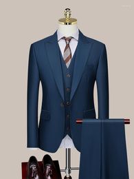 Costumes pour hommes Mens Set Blazer Vest Pant Vêtements formels Deep Blue Casual Style coréen Mariage Groom Wear Slim Business Man Suit Plus Size