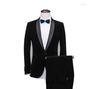 Herenpakken heren sjaal kraag 2 stuks slanke fit blauw bordeaux zwart groen pak fluwelen smoking tuxedo jas voor bruiloft (blazer broeken stropdas)