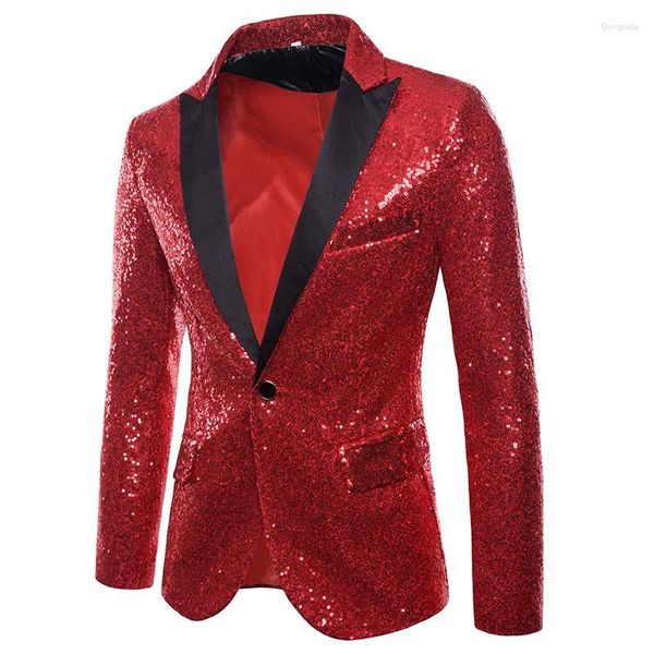 Trajes para hombres Blazers de lentejuelas rojas brillantes para hombre Disco Glitter Party Tuxedo Blazer Chaqueta de traje para hombres Navidad Mardi Gras Disfraz de Halloween XXL