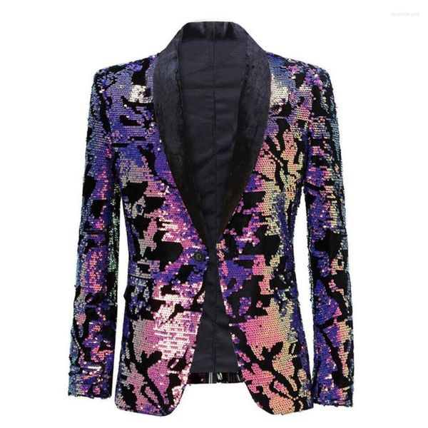 Costumes pour hommes Hommes Brillant Paillettes Blazer Velours Costume Veste Élégant Smoking Blazers Hommes Fête De Mariage Banquet Costume De Bal Homme Terno Masculino