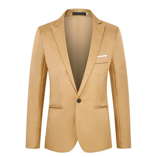 Trajes para hombre, Blazers sencillos y ajustados con un botón, abrigos informales suaves de manga larga para fiesta de boda y negocios, abrigos informales de alta calidad