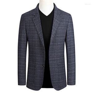 Costumes pour hommes hommes printemps automne mode costume veste manteau affaires décontracté d'âge moyen Slim Fit Plaid vêtements d'extérieur pour hommes