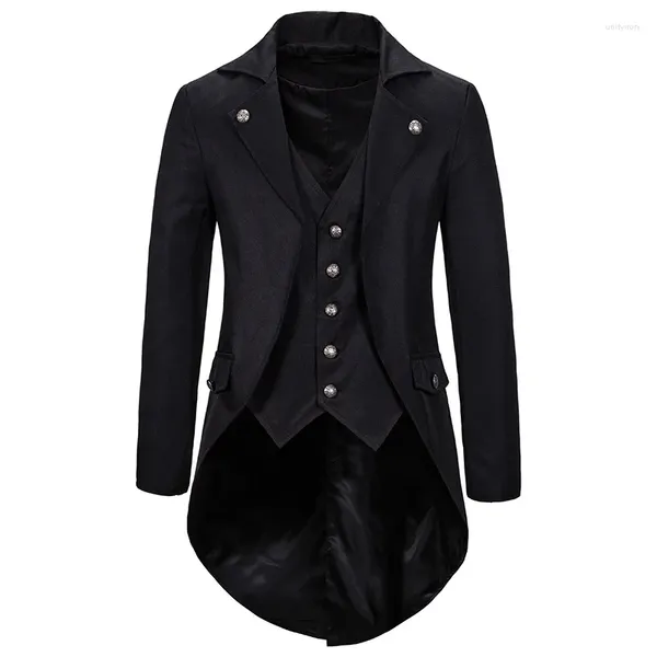 Trajes para hombres para hombre Steampunk Vintage Tailcoat Jacket Gothic Victorian Frock Trench Coat Uniforme de Halloween Traje Ropa de escenario para cantantes