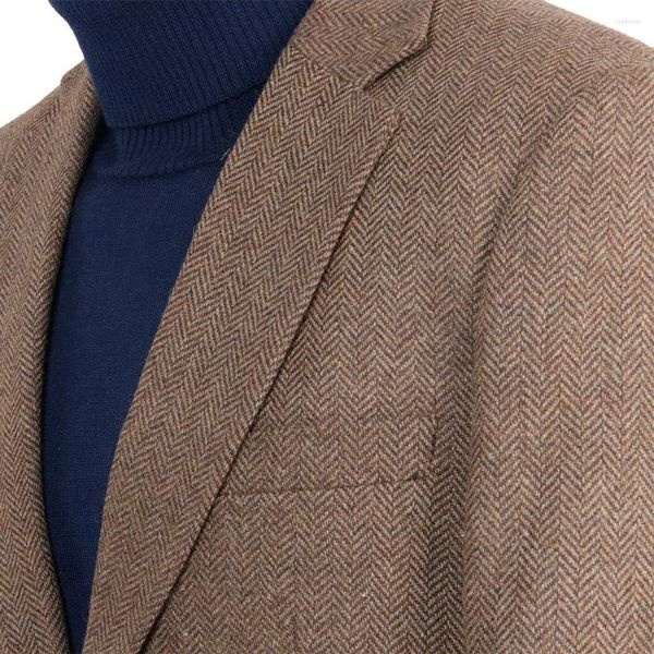 Abiti da uomo Giacca da uomo in tweed Cappotto marrone su misura Cappotti a spina di pesce su misura Blazer Masculino Uomo