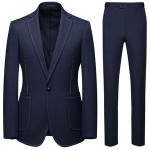 Herenpakken Heren Tweedelig pak Naby Blue Black Plus Maat 4xl Zakelijk Casual Party Wedding For Men Trajes de Hombre Blazers