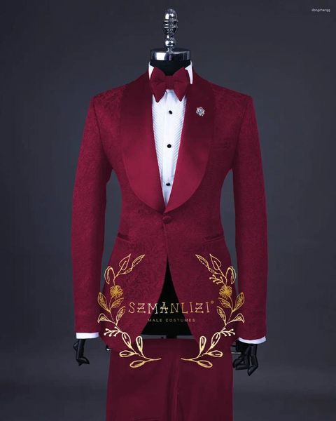 Trajes para hombre boda para hombre 2024 diseño italiano hecho a medida chaqueta de esmoquin para fumar Borgoña 2 piezas conjunto novio Terno para hombres