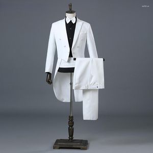 Trajes de hombre para hombre, blanco, elegante, novio de boda, esmoquin de 4 piezas (chaqueta, pantalones, corbata Blet), marca Slim Conductor Magician Show