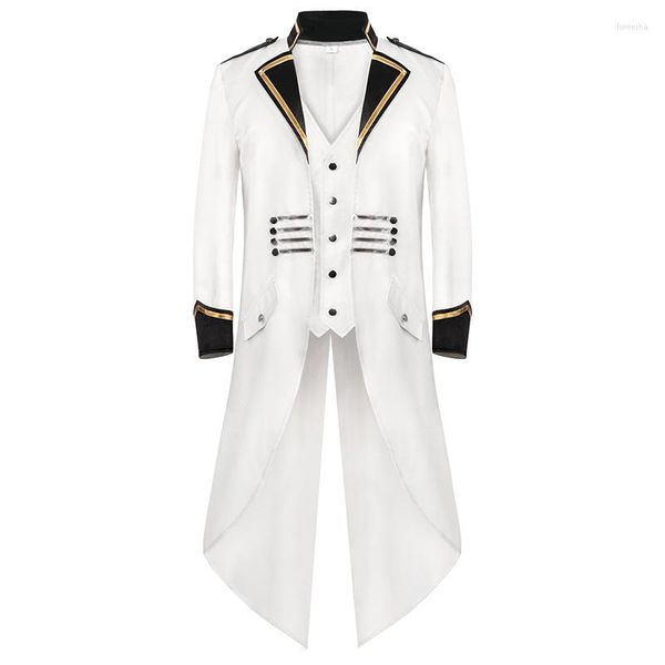 Costumes pour hommes Hommes Blanc Médiéval Steampunk Tailcoat Hommes Renaissance Pirate Vampire Veste Gothique Victorien Redingote Party Halloween Costume