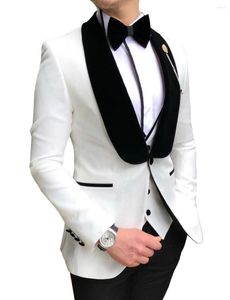 Costumes pour hommes Hommes Blanc Slim Fit 3 Pièces Business Veste Tuxedos Blazer Gentleman Pour Mariage Groom Prom Evening (Blazer Vest Pants)