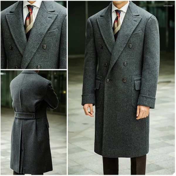 Trajes para hombre, abrigo de lana de longitud media para hombre, doble botonadura, estilo inglés, informal, moda de invierno 2024, chaqueta gruesa con muescas