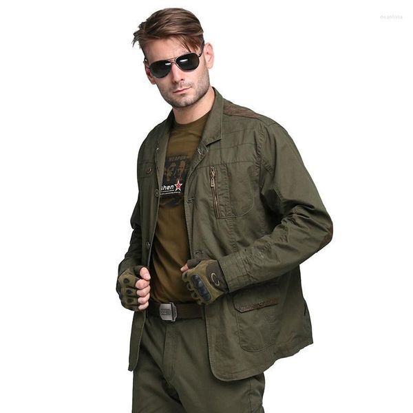 Trajes para hombres Blazers militares Moda Ejército Verde Algodón Outwear Tallas grandes Casual para hombres Abrigo