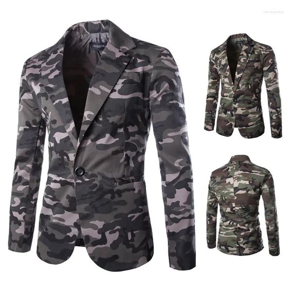 Costumes pour hommes costume de style militaire camouflage petit slim ajustement un bouton manteau décontracté extérieur