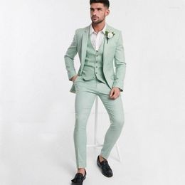 Herenpakken Mintgroen Voor Mannen Wedding Prom Party Tuxedo Custom Knappe Notch Revers 3 Stuk Jas Broek Vest Conjuntos De Chaqueta