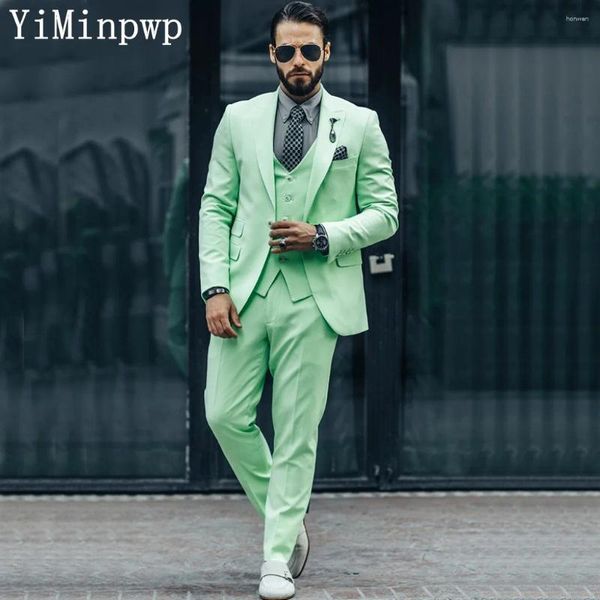 Costumes pour hommes Mint Green Full pour hommes 3 pièces Peaked Revers Single Breed Traveling Party Costume Costume Costume Homme Veste Gilet Pantalon