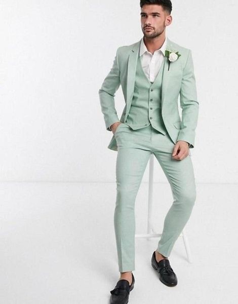 Trajes De hombre verde menta hombres boda fiesta De graduación esmoquin personalizado guapo muesca solapa 3 piezas Conjuntos De Chaqueta (chaqueta pantalones chaleco)