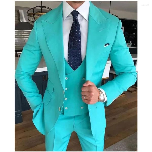 Trajes para hombres Mint traje verde de dos botones Fit delgado personalizado de gran tamaño elegante vestido de cuchillo de novia 3 piezas (chaleco de pantalones)