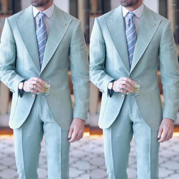 Costumes pour hommes bleu moderne sur mesure 2 pièces pantalon blazer simple boutonnage revers en pointe marié de mariage coupe ajustée sur mesure grande taille