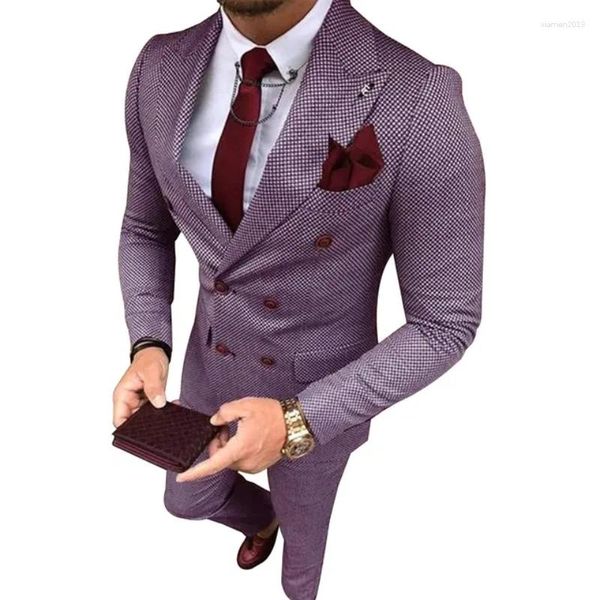 Trajes para hombre, Blazer moderno para hombre, traje Formal gris de 2 piezas, esmoquin suave a cuadros ajustado para graduación, padrinos de boda (pantalones Blazer)