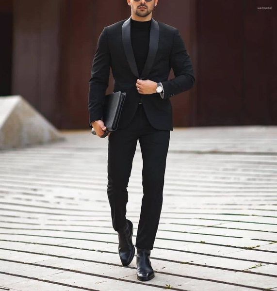 Trajes de hombre Modernos Hombres 2 piezas Blazer Pantalones Un botón Elegante solapa en pico Slim Business Tuxedo Boda Trabajo formal Causal a medida