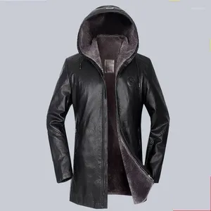 Trajes para hombre, chaqueta de cuero para motocicleta, ropa de abrigo gruesa con capucha de marca de invierno, abrigos de piel sintética informales de negocios para hombre, ropa de talla grande