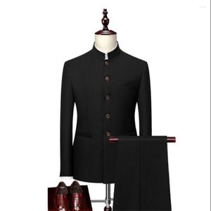 Costumes pour hommes Multi Couleur Hommes Ensembles Blazer Pantalon Chinois 2 Pcs Veste Pantalon Automne Marque Formelle Slim Fit Dîner Porter Des Vêtements