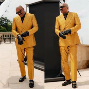 Costumes pour hommes moutarde jaune hommes affaires décontracté fête de mariage 2 pièces veste à double boutonnage pantalon blazer ensemble mode slim265u