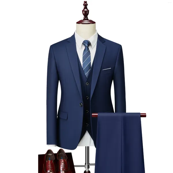 Costumes masculins Blue Navy Elegant Wedding Suit Deluxe Business Business Émail émaillé Set 3 pièces.