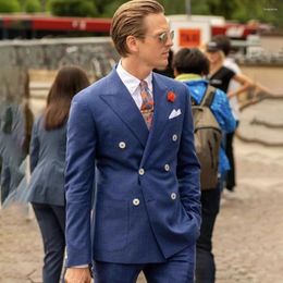 Trajes de hombre Azul marino para hombre Solapa con muesca Doble botonadura Blazer de negocios Novio de boda Esmoquin Chaqueta de 2 piezas Pantalones Traje Homme