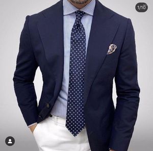 Trajes de hombre Chaqueta azul marino Pantalón blanco Traje de boda para hombre Homme Slim Fit 2 piezas Esmoquin Novio Prom Blazer Masculino Casual Elegante