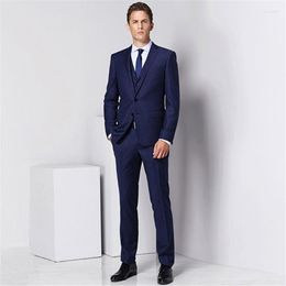 Herenpakken Navy Blue Heren Business Suit Slim Fit Men Wedding Bruidegom Office Blazer Jacket Two Button Homme Mens Tuxedos 3 stuks