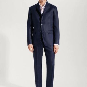 Trajes de hombre Azul marino Hombres Blazer Terno Ocio Botonadura con muescas Solapa Chaqueta Pantalones Dos piezas Boda Slim Fit por encargo 2023