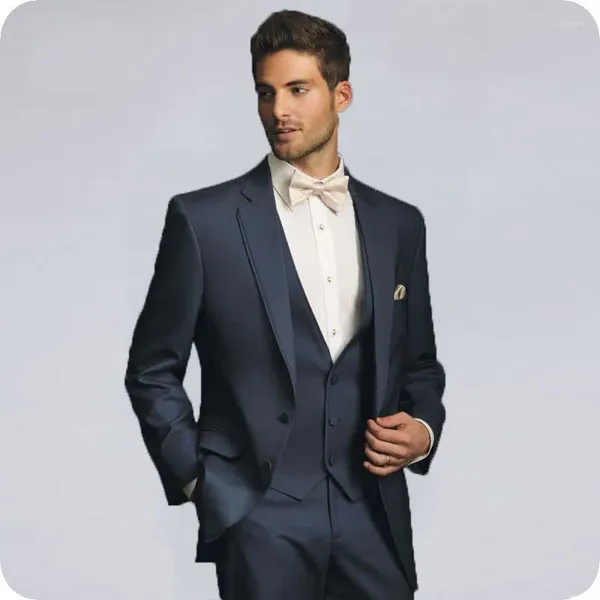 Trajes de hombre azul marino para hombre para boda, negocios, corte entallado, fiesta de graduación Formal, chaqueta personalizada, esmoquin para hombre, Terno Masculino, 3 piezas